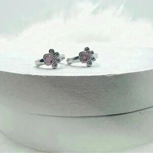 Paw Print Zircon Hoop Earrings in Pink